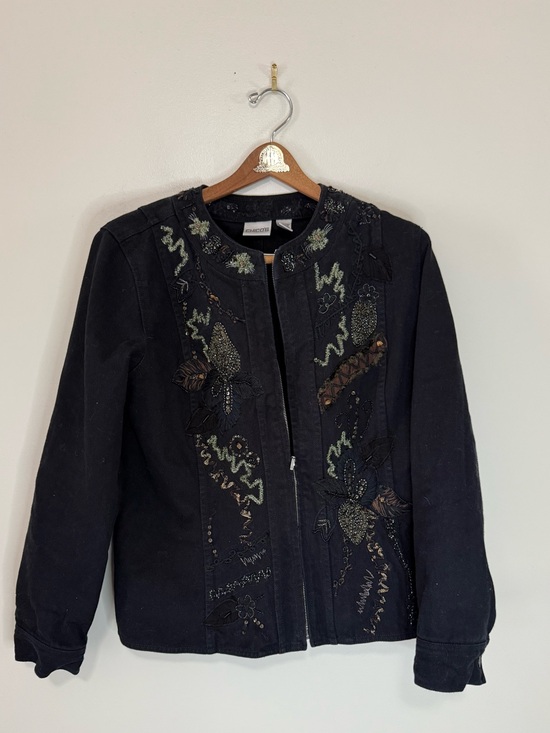 Chico's Jackets & Blazers - Chicos Black Embroidered & beaded Zip-Front denim Jacket size large (2)